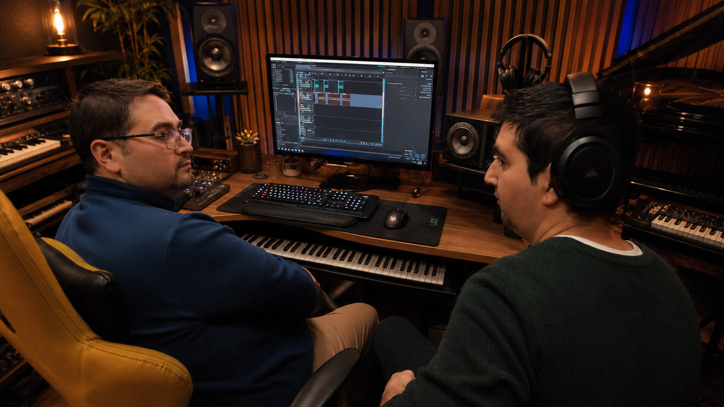 Sesión de producción musical en el estudio